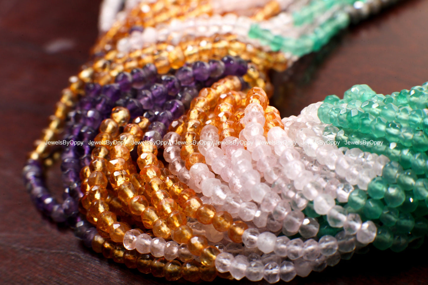 Multi Faceted Rondelle, 4mm Black Spinel, Labradorite, Green Onyx, Rose Quartz, Citrine, Amethyst Shaded Natural Gemstone Bead, 13" Strand
