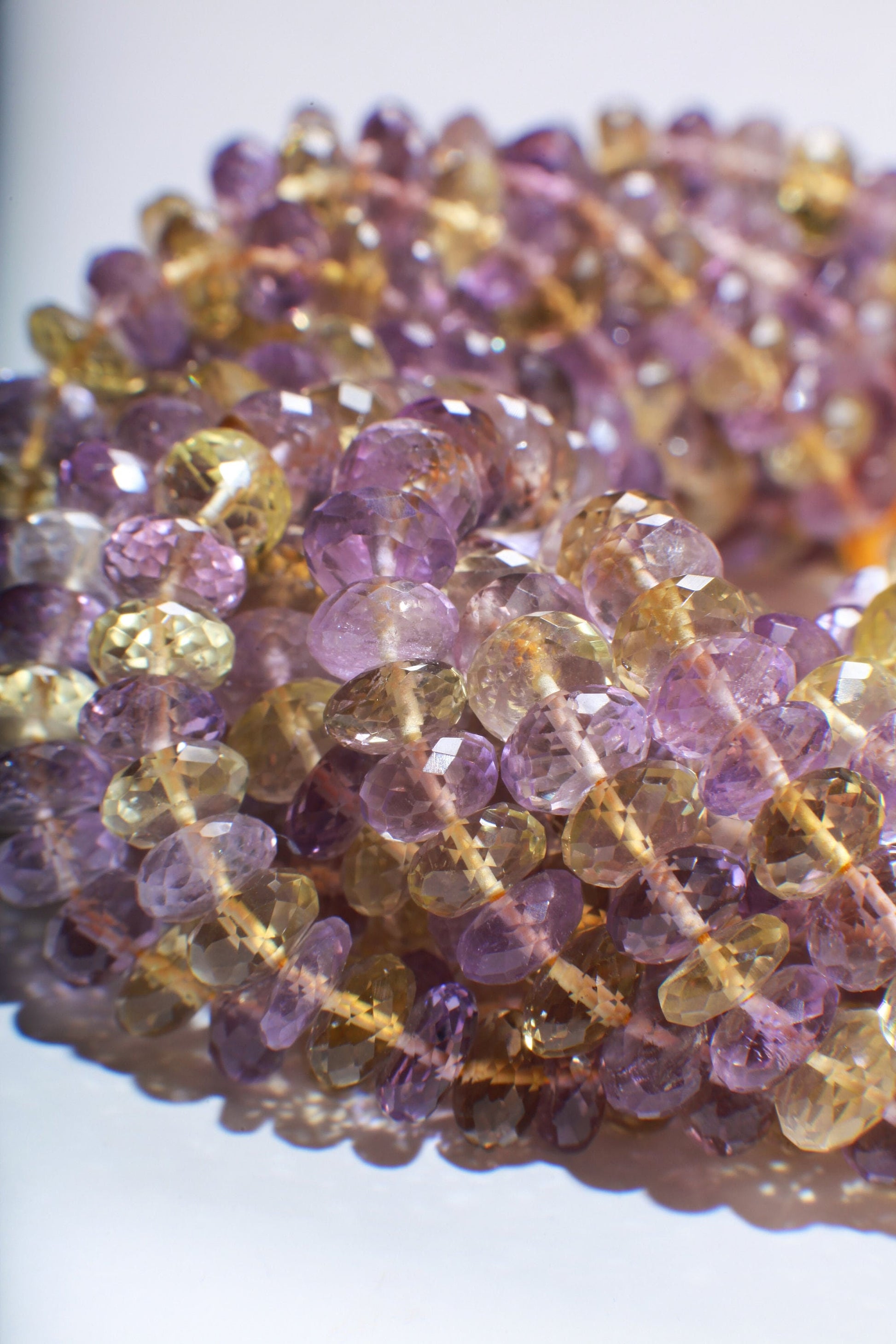 Natural Ametrine Faceted Roundel 7-7.5mm AAA Top Quality Purple yellow Rondelle Beads 10&quot; Strand