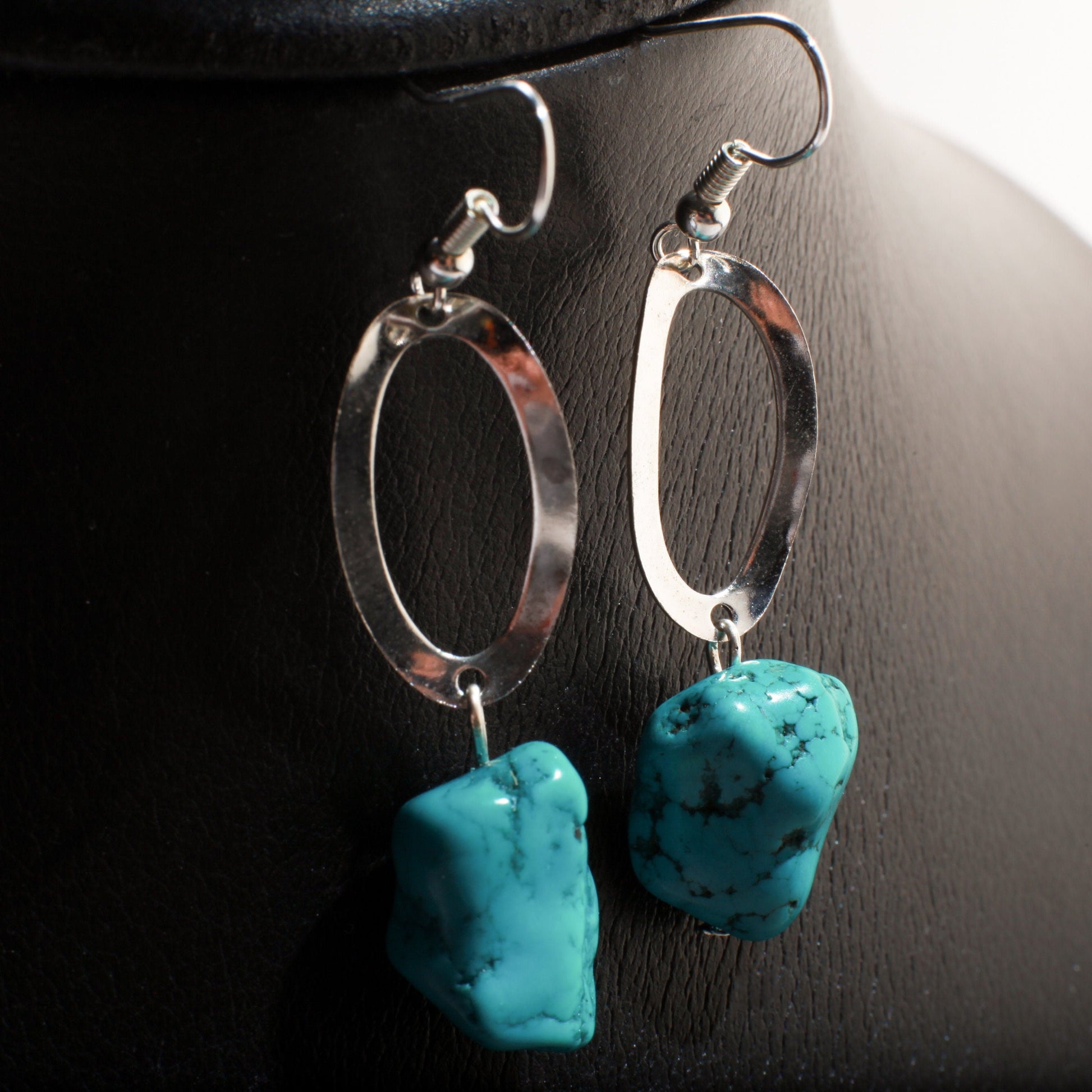 Natural Raw Turquoise Nugget Earring and Necklace Set in 16" Silver Filled Beading Chain and Ear wire Jewelry Set with 2" Extension Chain