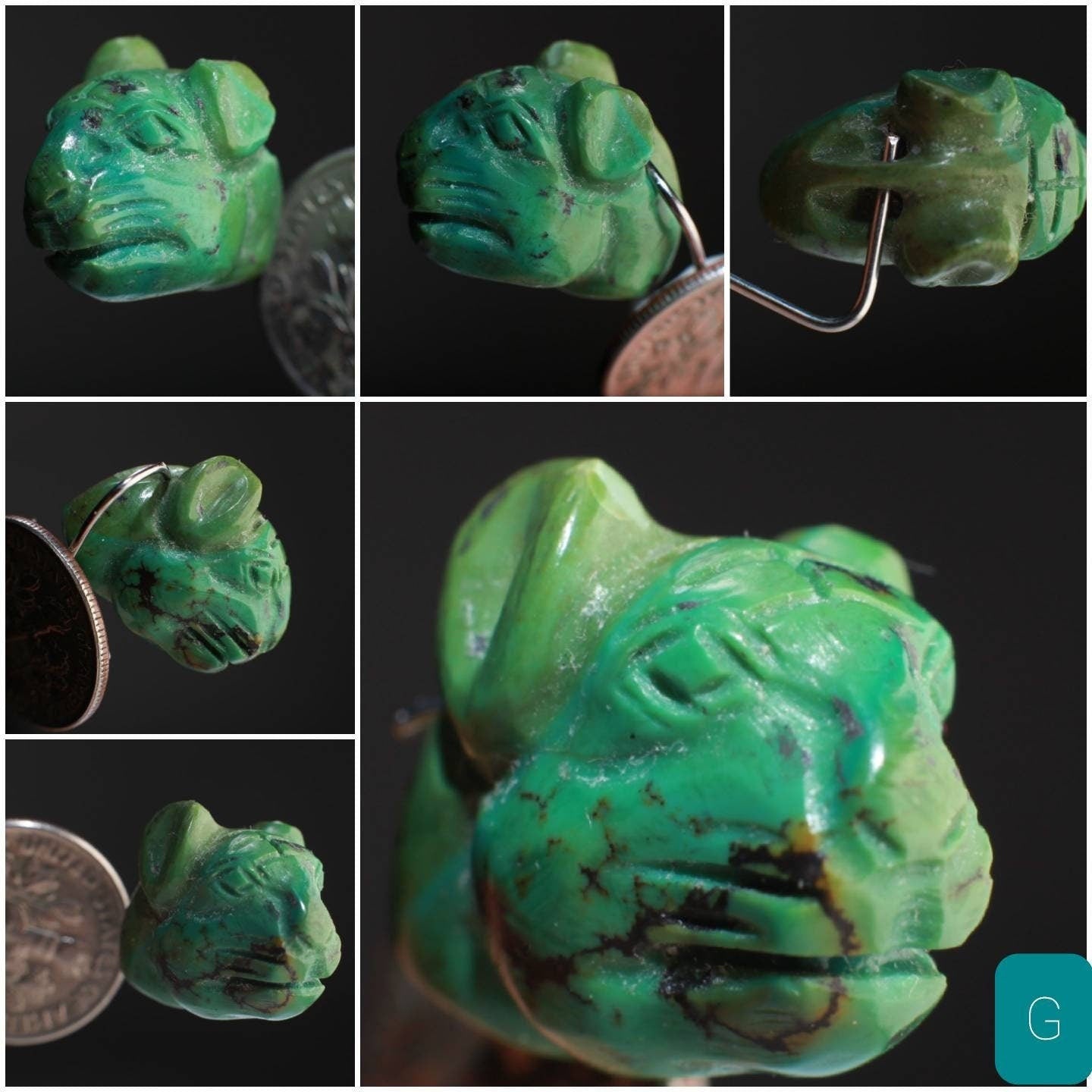 Natural Turquoise Hand Crafted Ancient Egyptian Panther Goddess Pendant Top Drilled Miniature Animal Collectible Figurines Vintage Sculpture