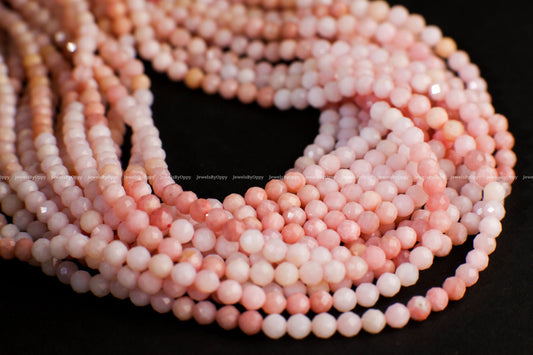 Natural Pink Peruvian Opal Faceted 4.5mm Round, High Quality Jewelry Making Gemstone Beads 12.5&quot; Strand
