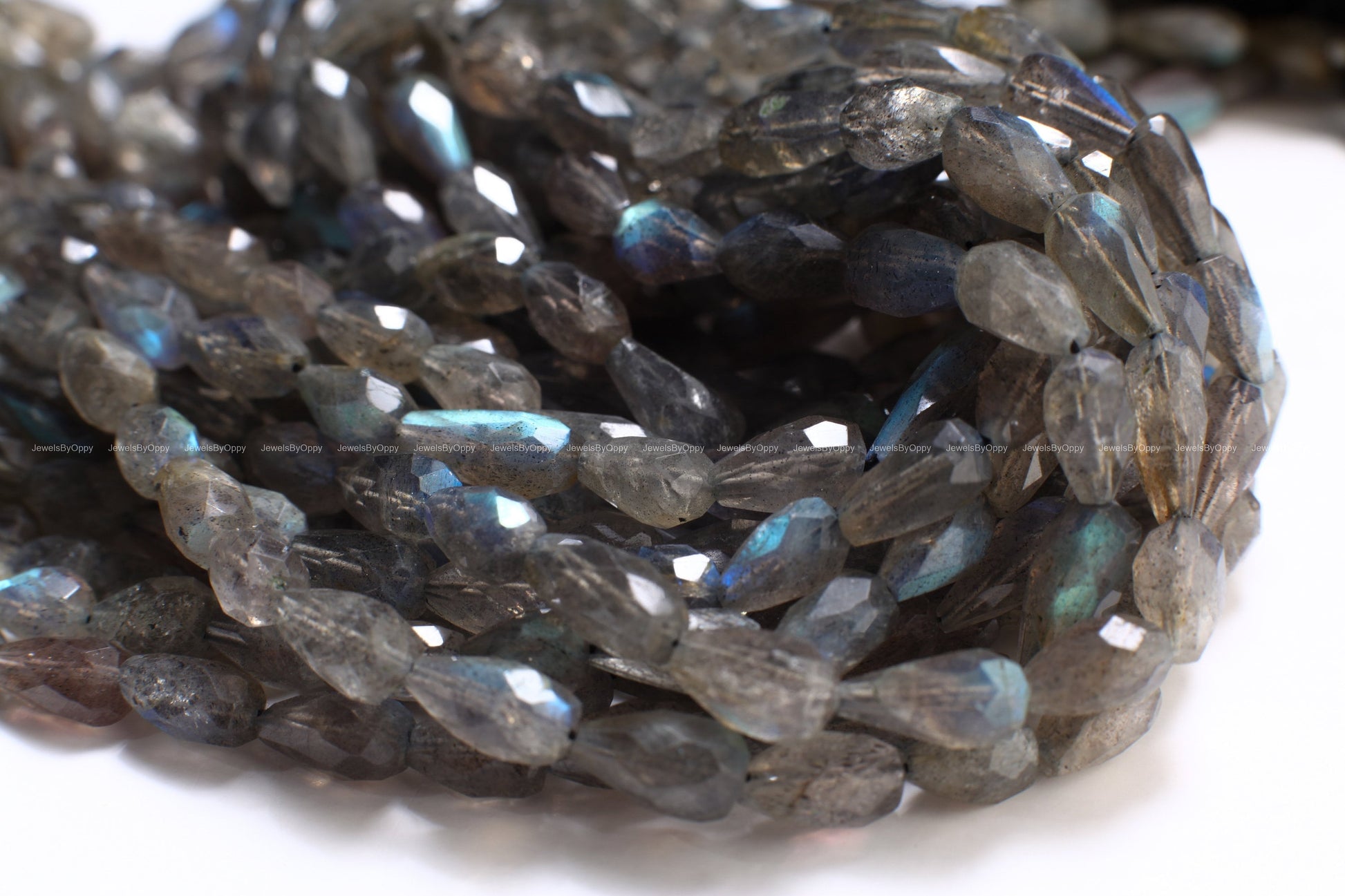 Natural Labradorite Briolette top to bottom drilled 5x7-6x11mm Micro Faceted Blue Flash Teardrop Labradorite Beads 13.5&quot; Strand