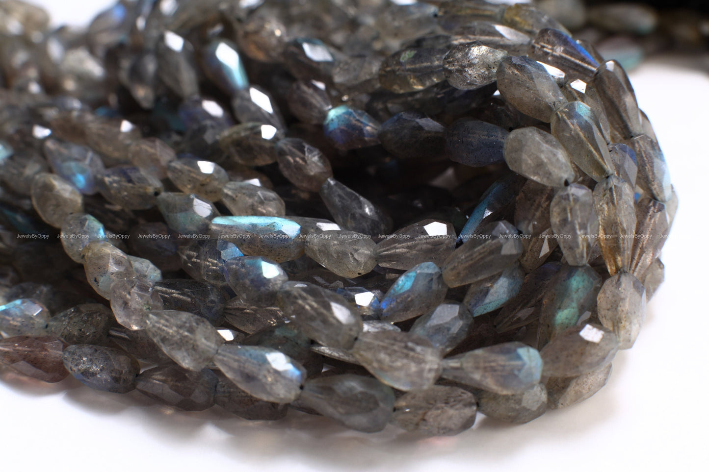 Natural Labradorite Briolette top to bottom drilled 5x7-6x11mm Micro Faceted Blue Flash Teardrop Labradorite Beads 13.5" Strand