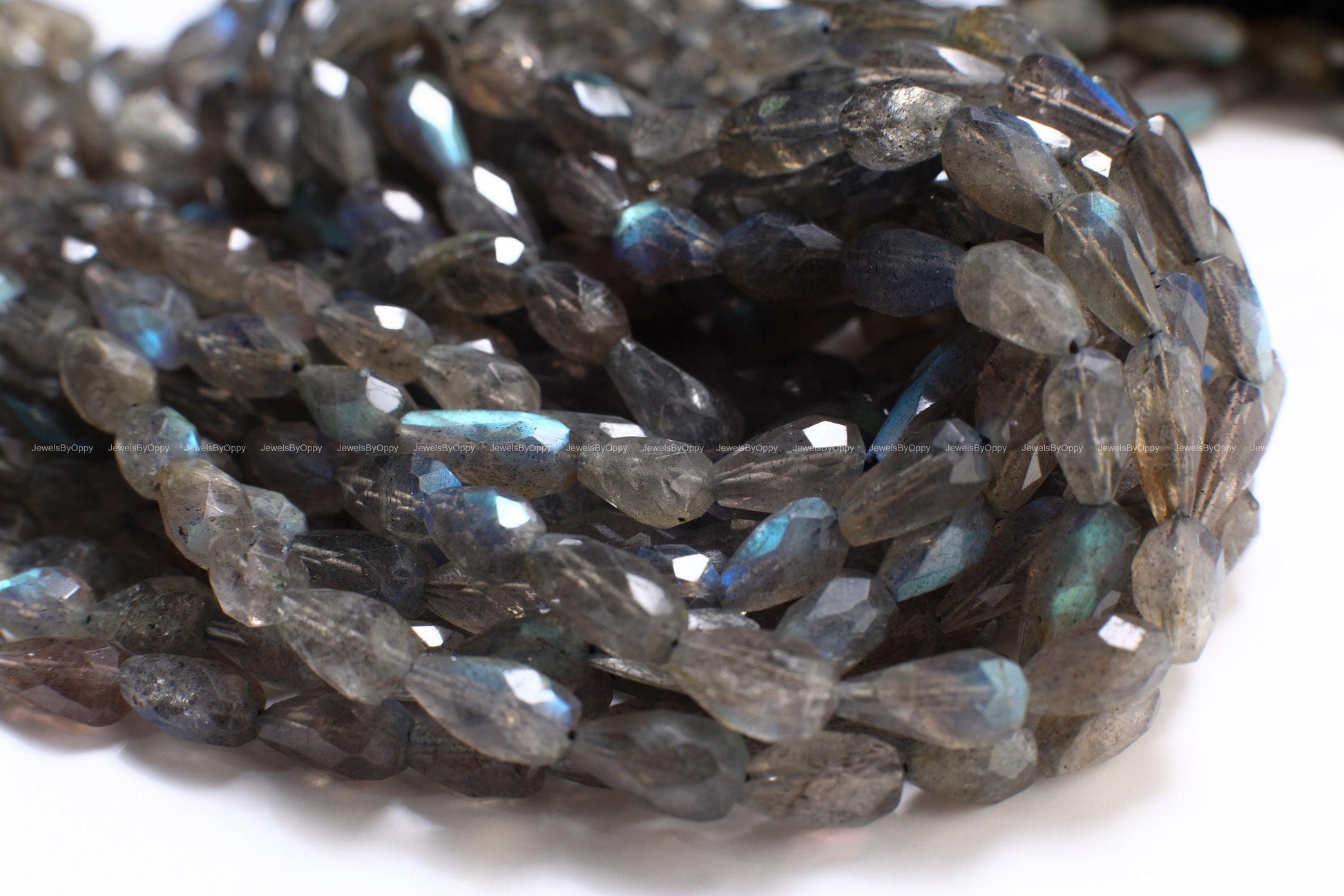 Natural Labradorite Briolette top to bottom drilled 5x7-6x11mm Micro Faceted Blue Flash Teardrop Labradorite Beads 13.5" Strand