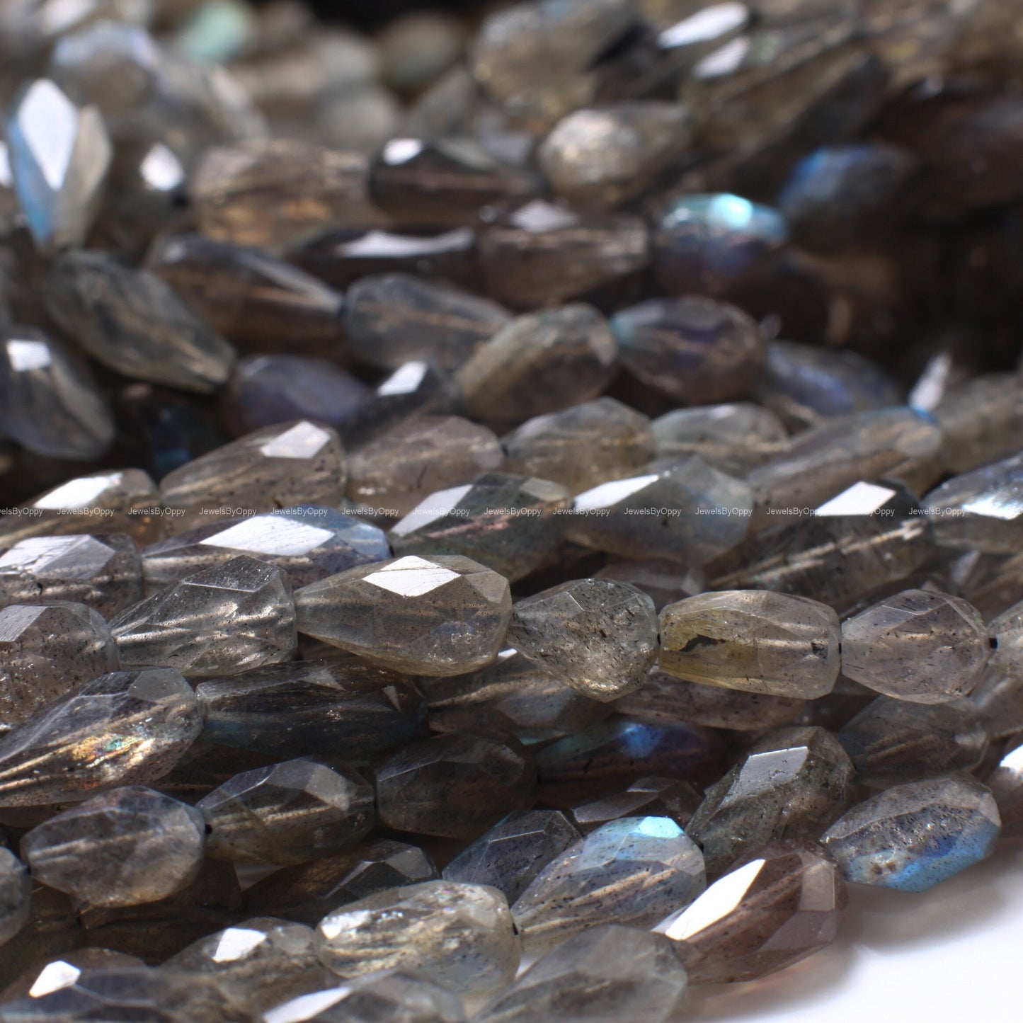 Natural Labradorite Briolette top to bottom drilled 5x7-6x11mm Micro Faceted Blue Flash Teardrop Labradorite Beads 13.5" Strand