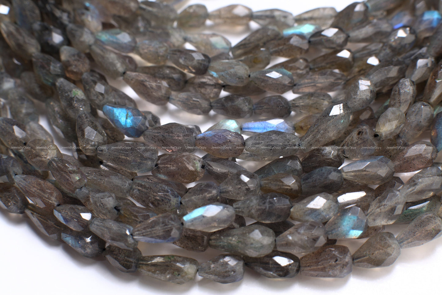 Natural Labradorite Briolette top to bottom drilled 5x7-6x11mm Micro Faceted Blue Flash Teardrop Labradorite Beads 13.5" Strand