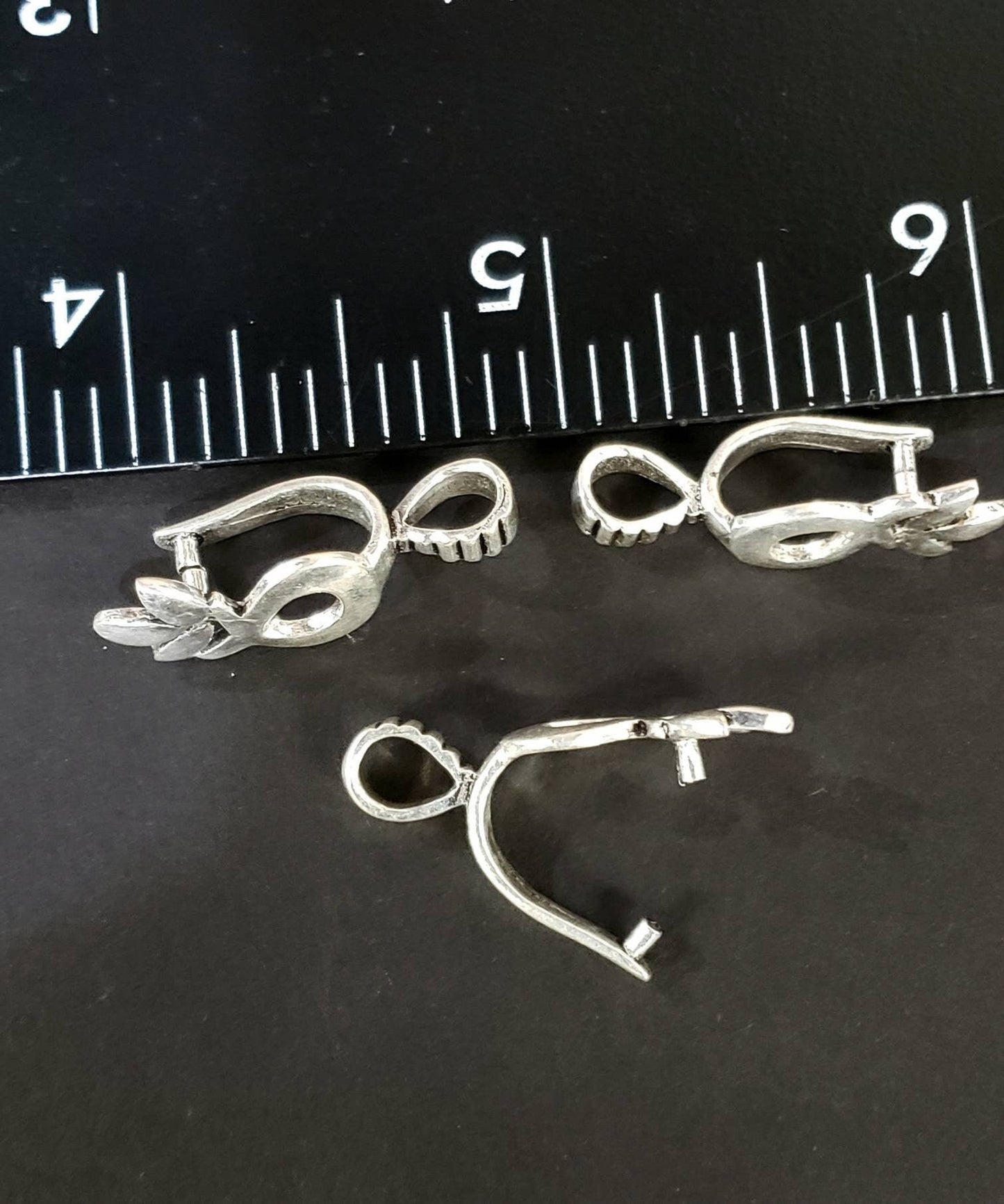 925 Sterling Silver Bali flower bail, vintage handmade 25mm long Bali pinch Bails for Pendant holder. 1 piece