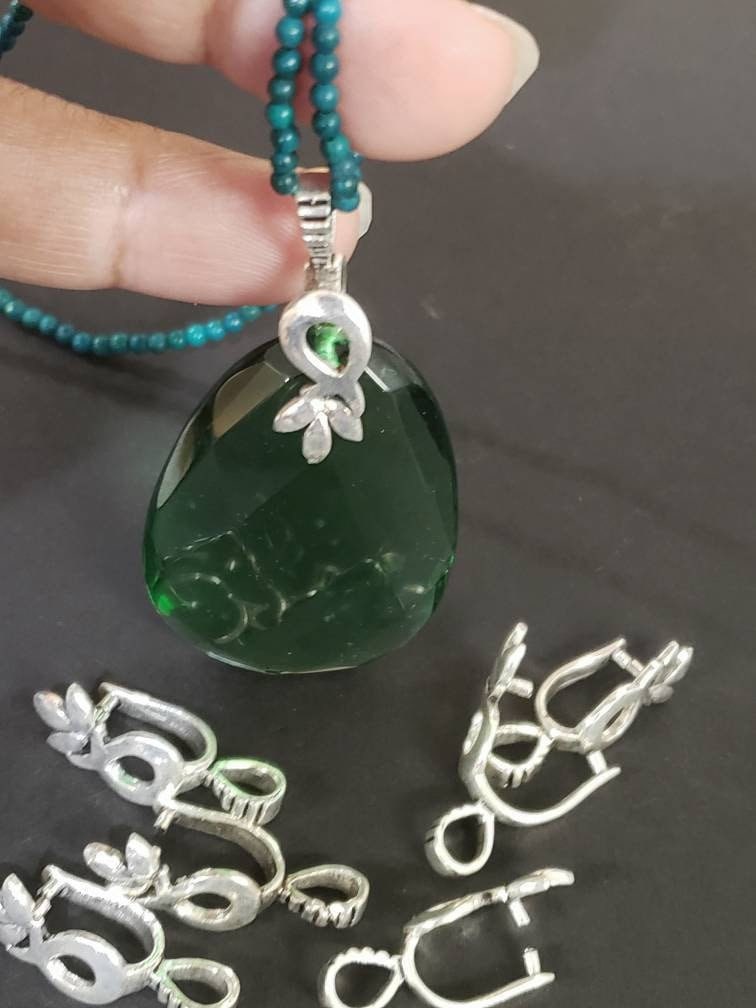 925 Sterling Silver Bali flower bail, vintage handmade 25mm long Bali pinch Bails for Pendant holder. 1 piece