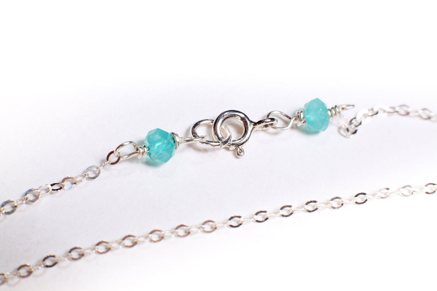 Natural Aqua Chalcedony Faceted Pear Drop 13x21mm, Wire Wrapped Faceted 4mm Sky Blue Quartz Clusters in 927 Sterling Silver Clasp and Chain