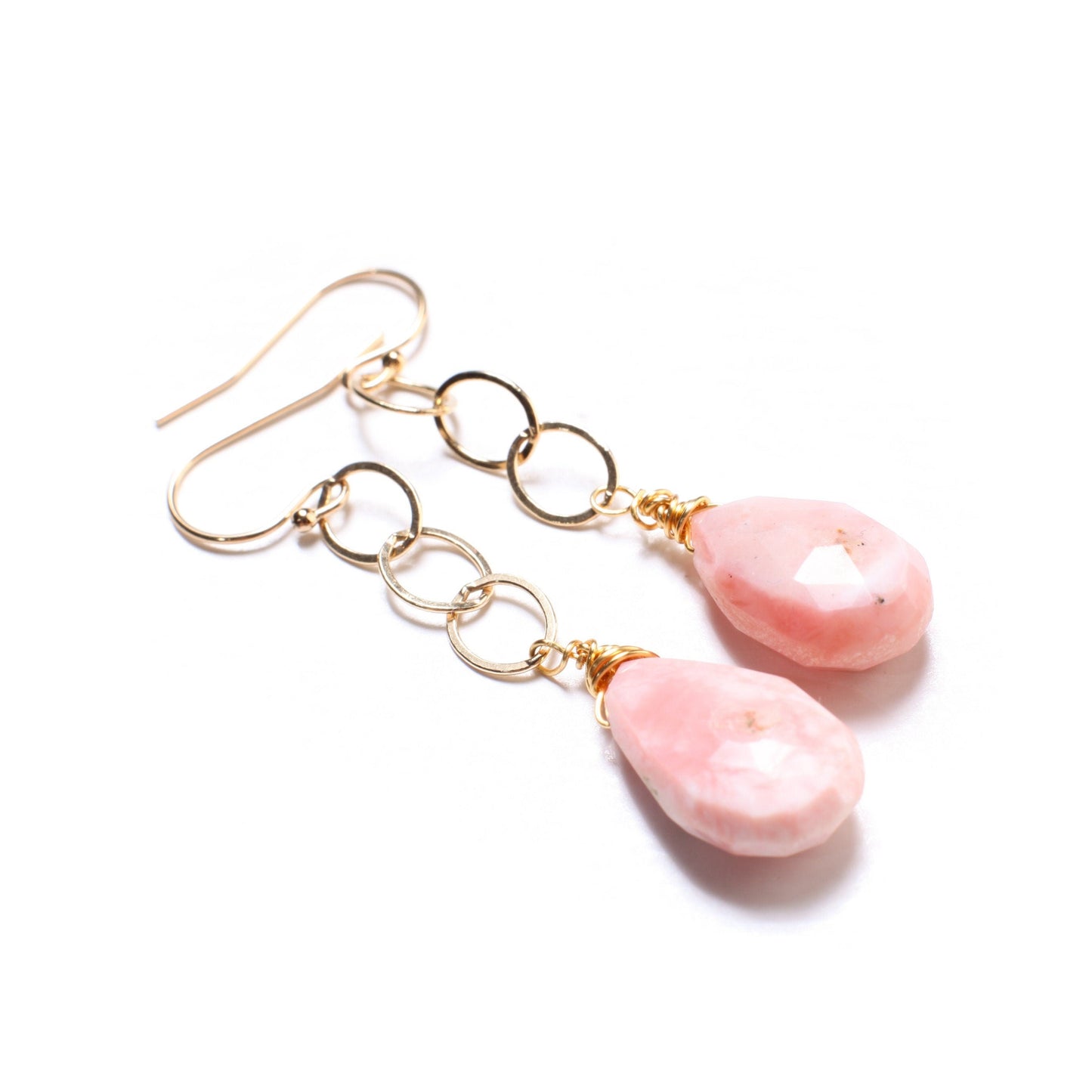 Pink Peruvian Opal Dangling Briolette Pear Drop 10x16mm with 14K Gold Filled or 925 Sterling Silver Chain & Ear Wire, Soothing Gem