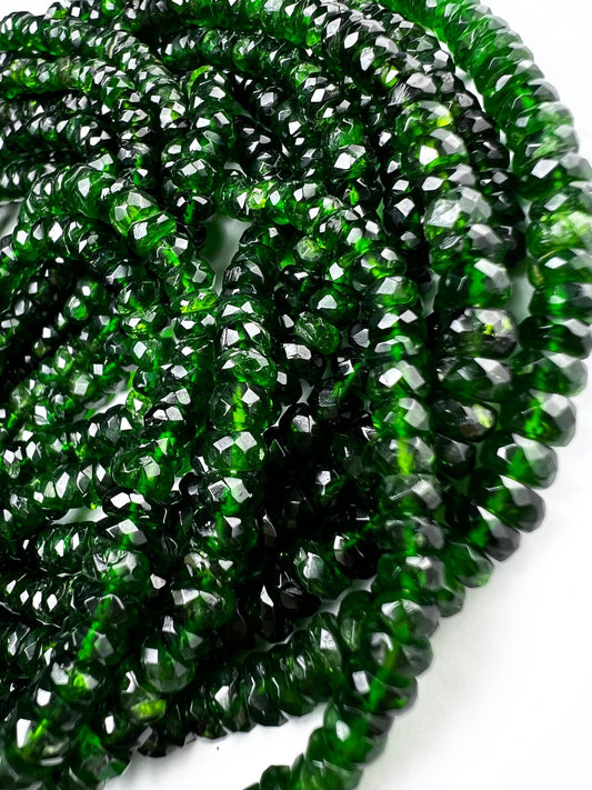 Natural Chrome Diopside 5-6.5mm Faceted Roundel Beads, AAA High Quality Rare beautiful Green Chrome diopside Beads. 6” ,12” strand