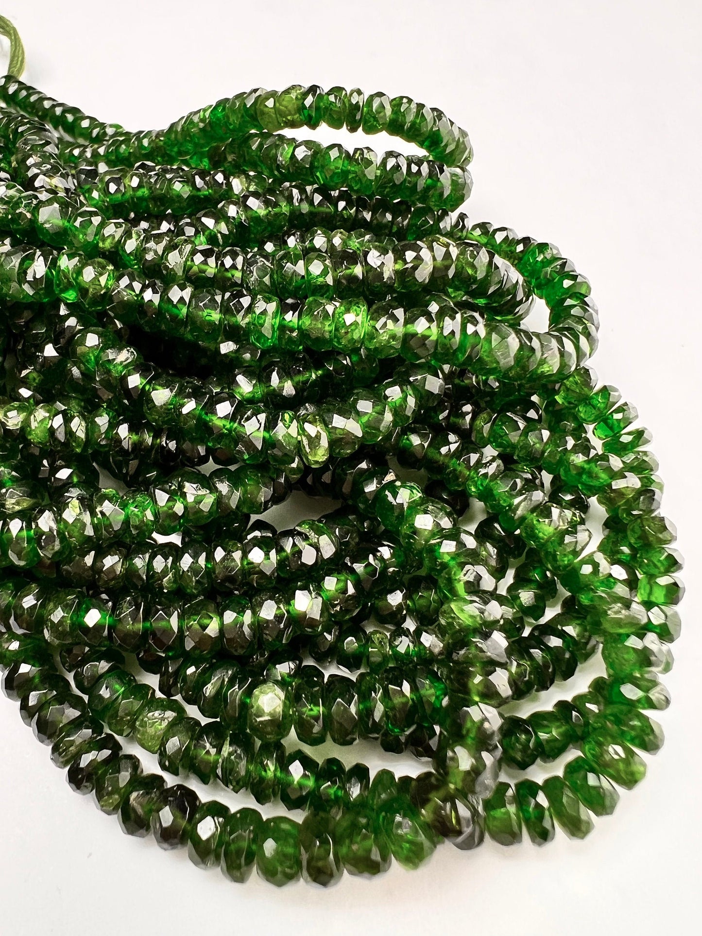 Natural Chrome Diopside 5-6.5mm Faceted Roundel Beads, AAA High Quality Rare beautiful Green Chrome diopside Beads. 6” ,12” strand