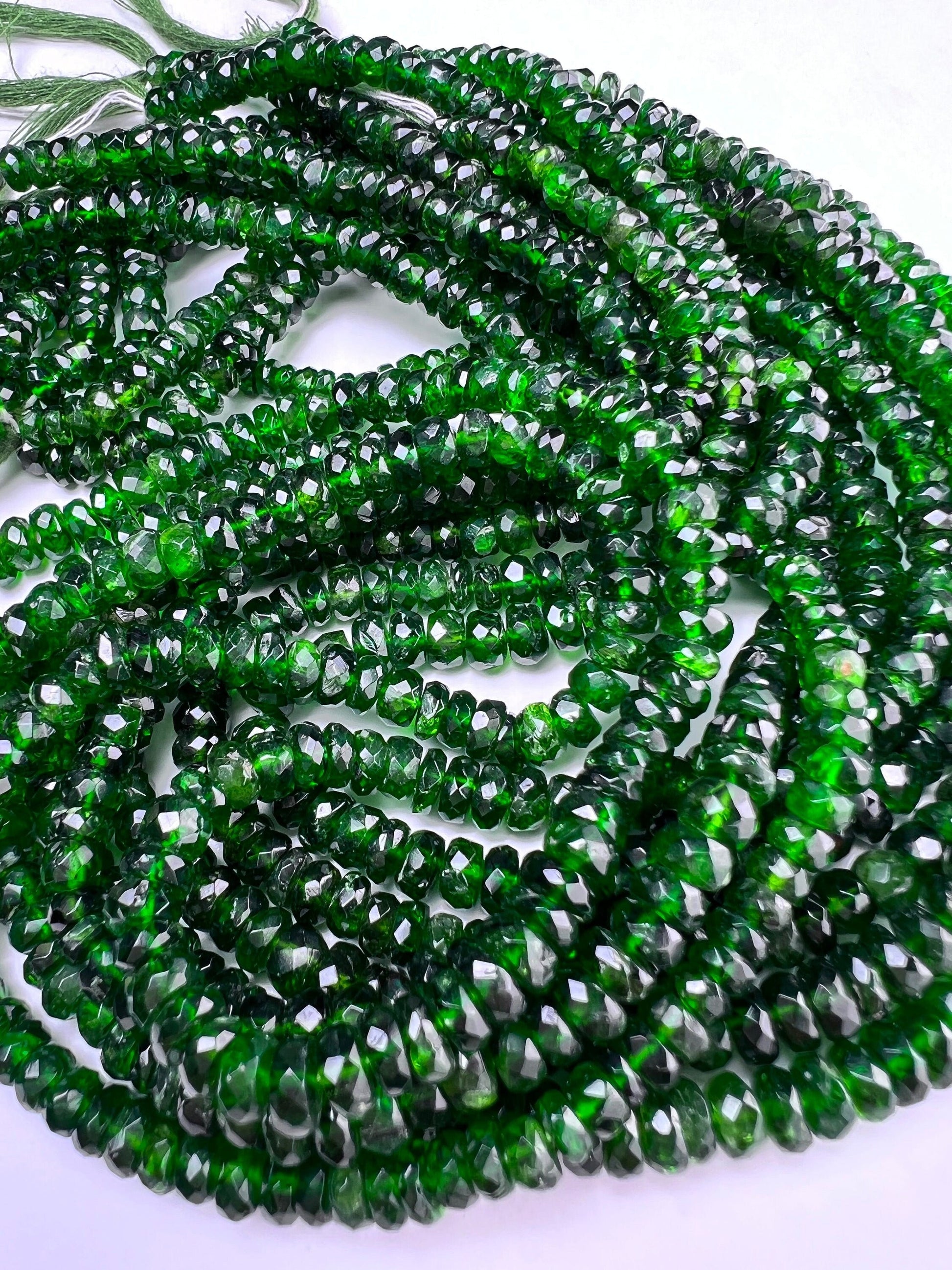 Natural Chrome Diopside 5-6.5mm Faceted Roundel Beads, AAA High Quality Rare beautiful Green Chrome diopside Beads. 6” ,12” strand