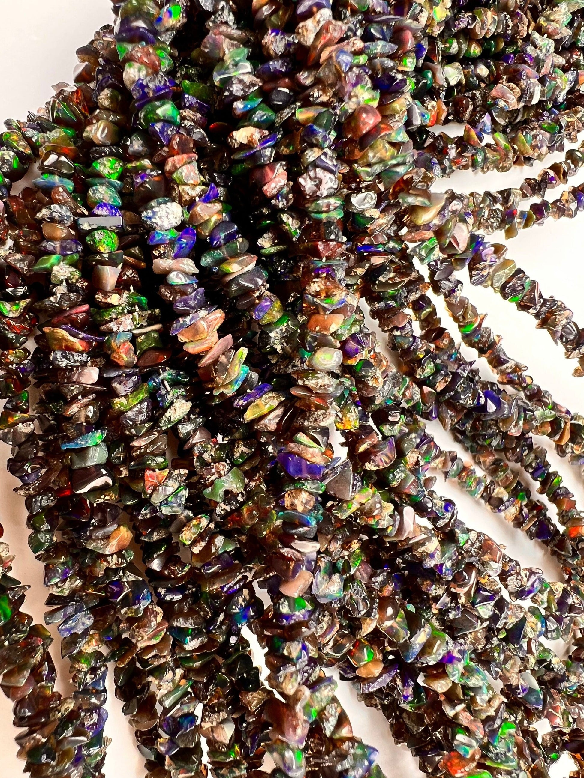 Natural Black Ethiopian Opal raw Chips rainbow blue green flash 3.5-4mm jewelry making healing gemstone beads , 8”,16” strand or bulk