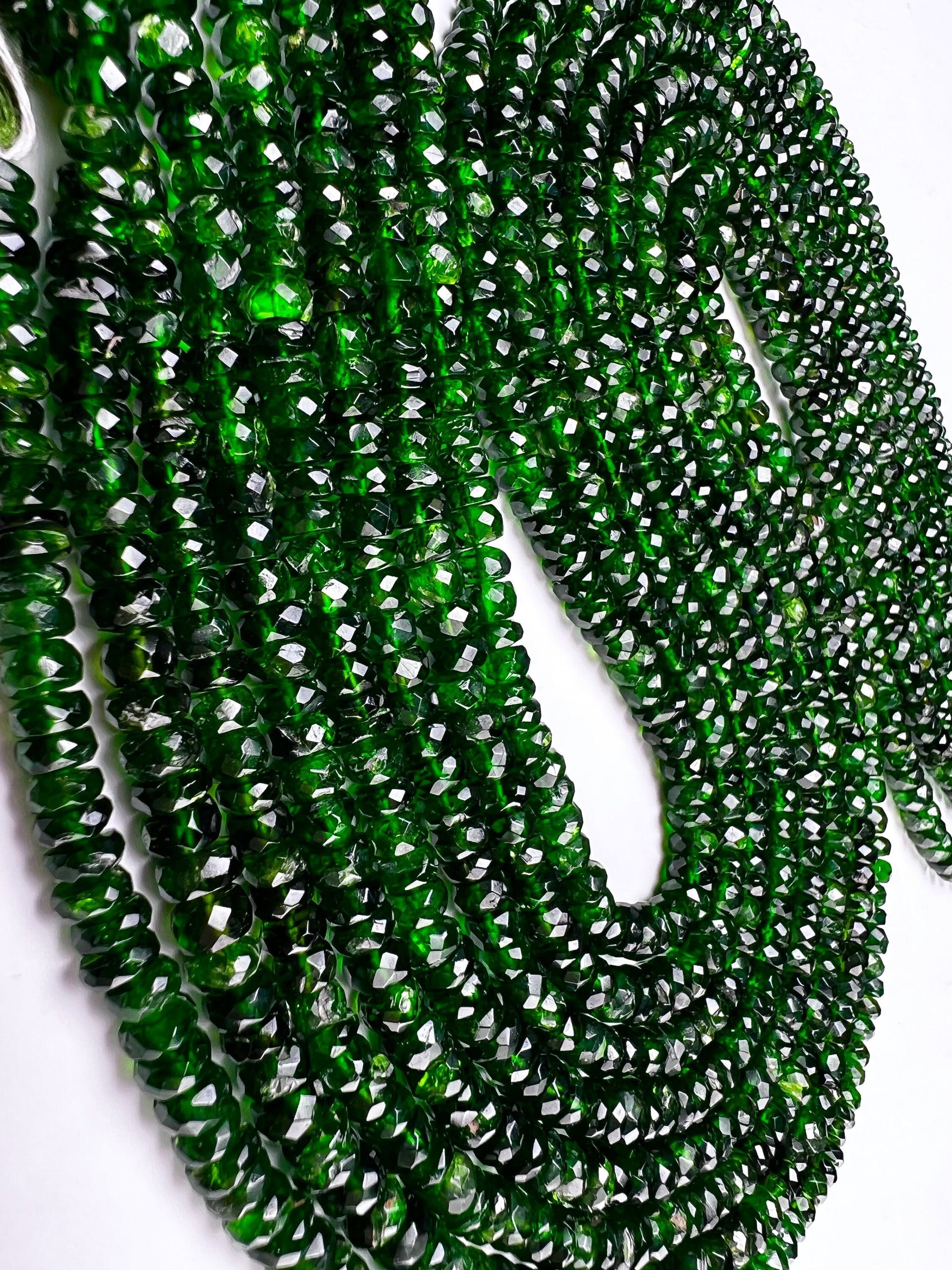 Natural Chrome Diopside 5-6.5mm Faceted Roundel Beads, AAA High Quality Rare beautiful Green Chrome diopside Beads. 6” ,12” strand