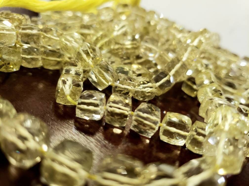 Natural Lemon Quartz Faceted Square Cube 7-7.5mm AAA Quality Lemon Quartz Jewelry making beads, Nice Quality, Sold by Pieces