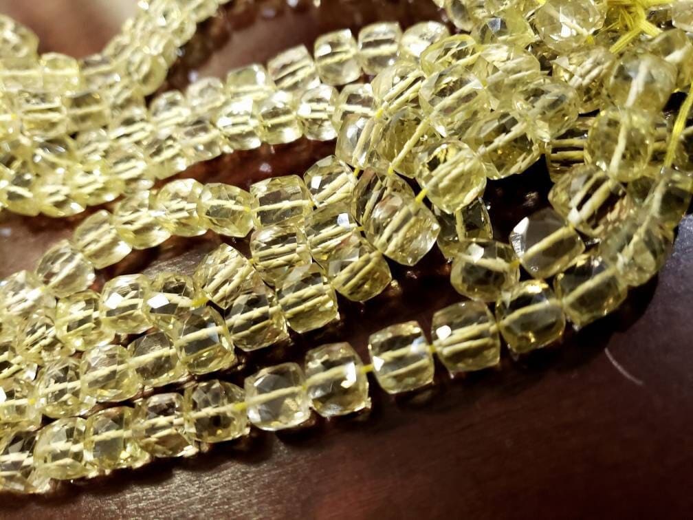 Natural Lemon Quartz Faceted Square Cube 7-7.5mm AAA Quality Lemon Quartz Jewelry making beads, Nice Quality, Sold by Pieces