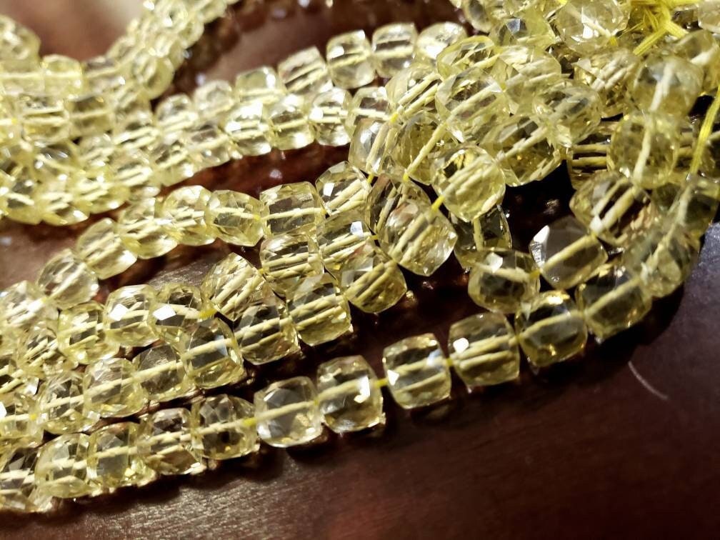 Natural Lemon Quartz Faceted Square Cube 7-7.5mm AAA Quality Lemon Quartz Jewelry making beads, Nice Quality, Sold by Pieces