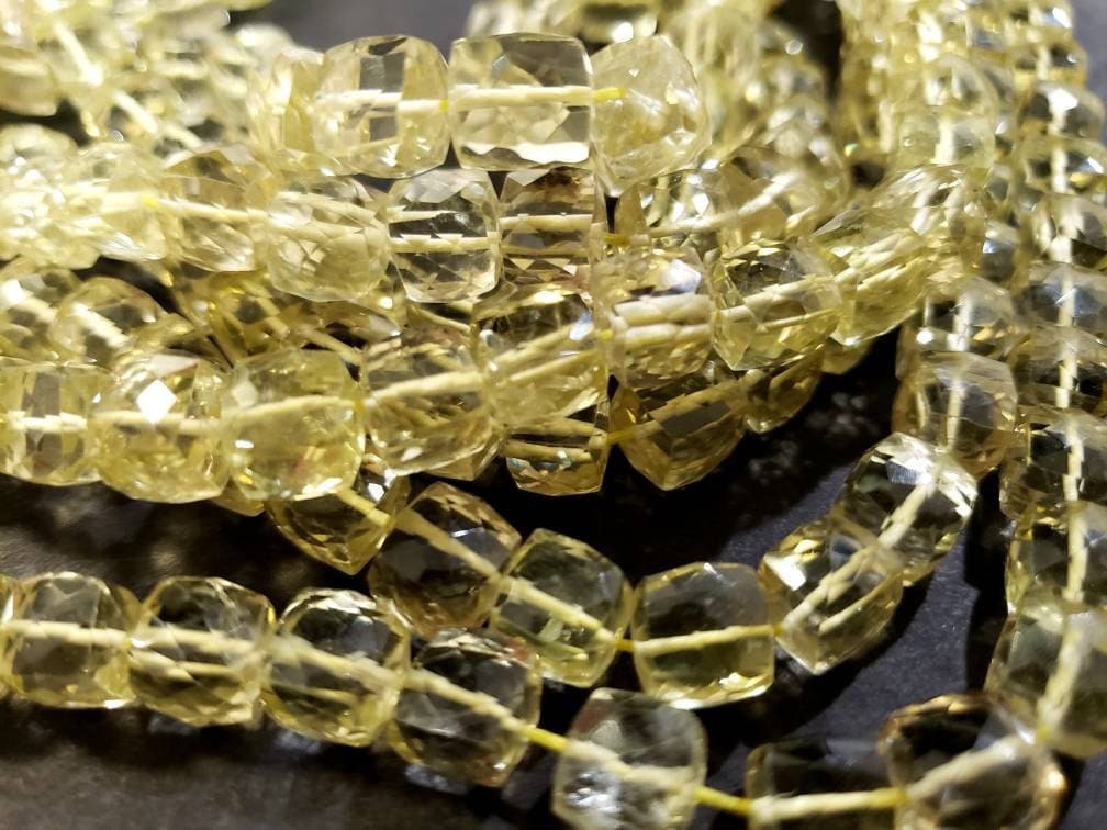 Natural Lemon Quartz Faceted Square Cube 7-7.5mm AAA Quality Lemon Quartz Jewelry making beads, Nice Quality, Sold by Pieces