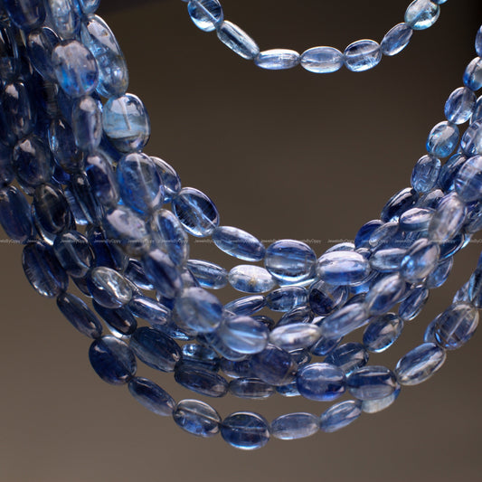 Natural Blue Kyanite Smooth Oval 4.5x6-7x9.5-10mm graduated Jewelry Making Gemstone Beads 8",16" strand