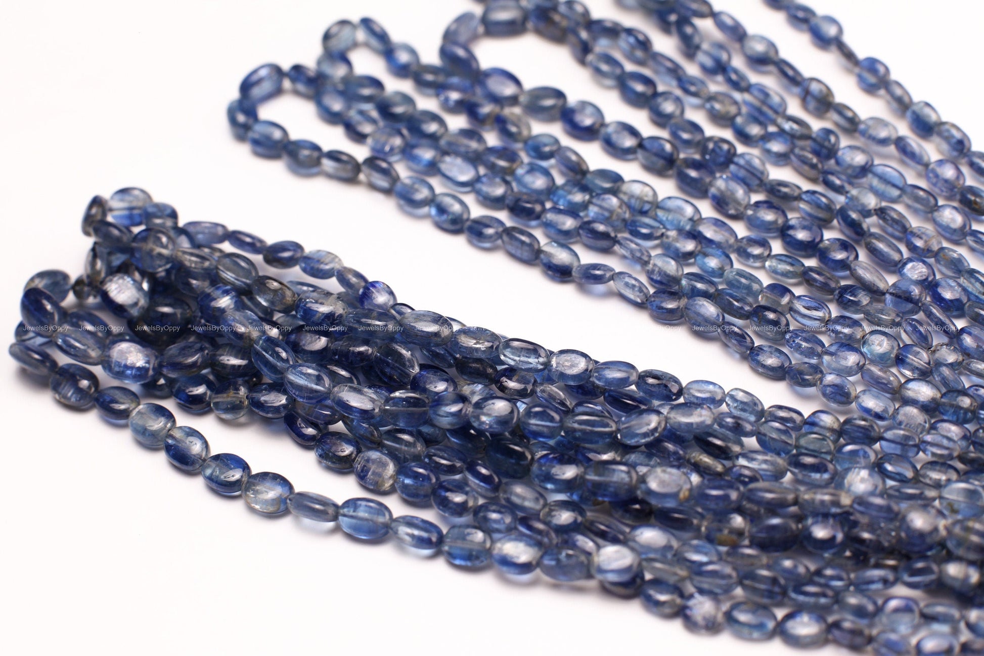 Natural Blue Kyanite Smooth Oval 4.5x6-7x9.5-10mm graduated Jewelry Making Gemstone Beads 8&quot;,16&quot; strand