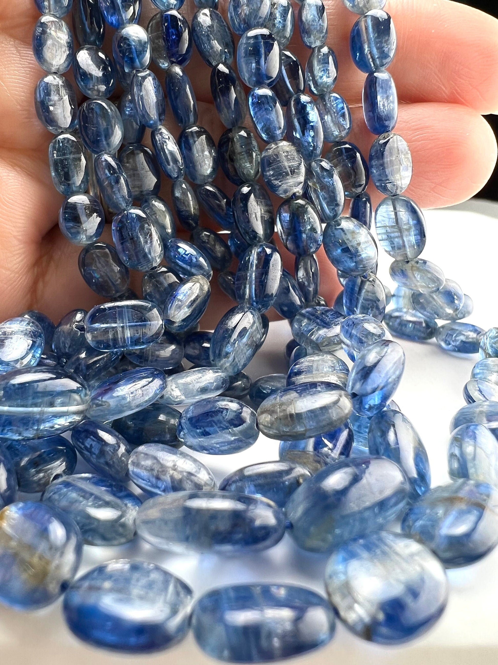 Natural Blue Kyanite Smooth Oval 4.5x6-7x9.5-10mm graduated Jewelry Making Gemstone Beads 8&quot;,16&quot; strand