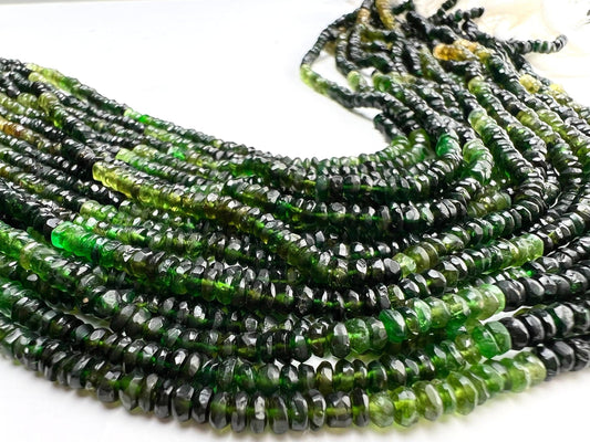 Natural green Tourmaline 3.5mm Micro Faceted Shaded roundel Beads Rare Green Tourmaline jewelry making beads Beads, 6.5”,13 or bulk