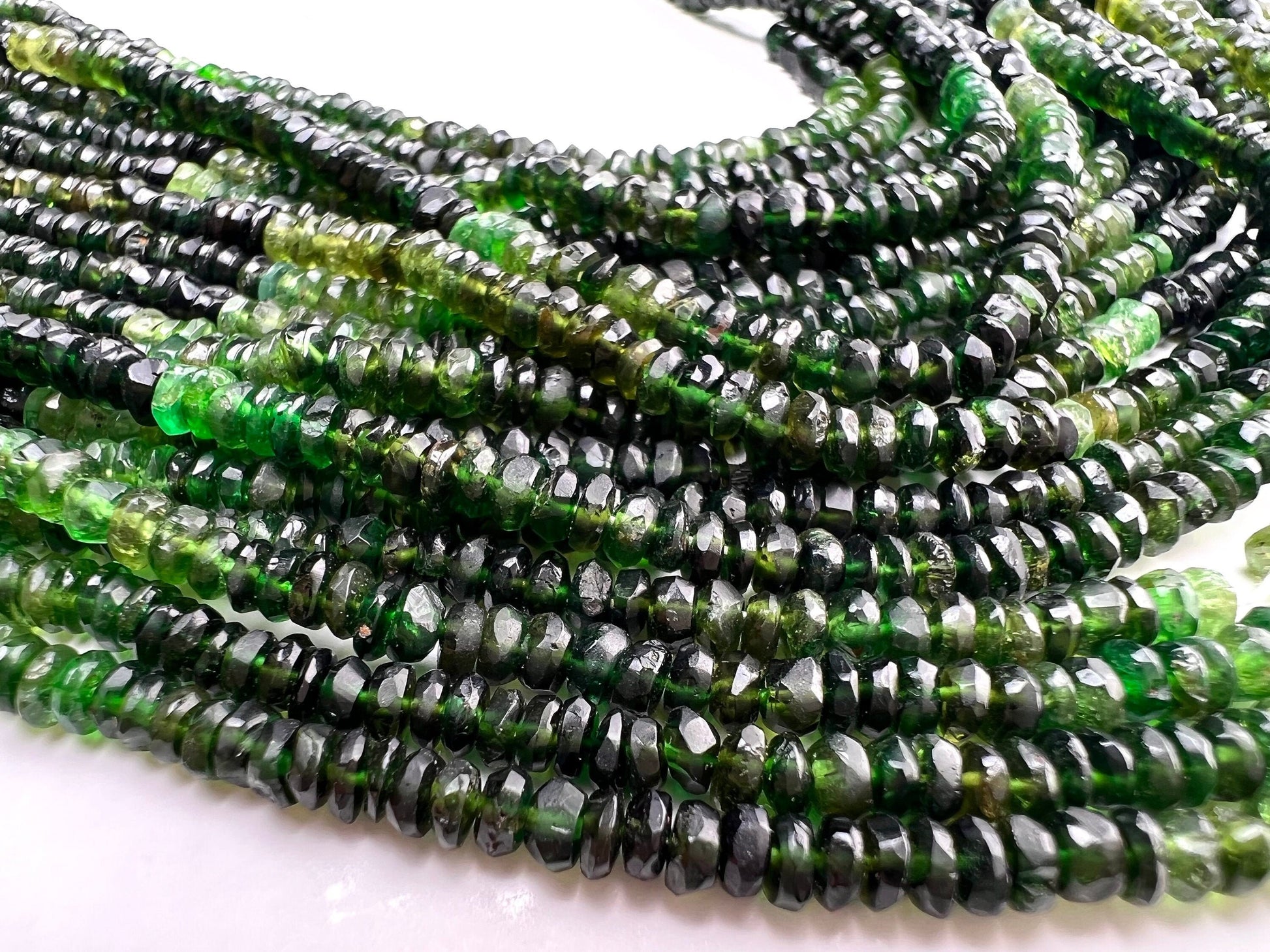 Natural green Tourmaline 3.5mm Micro Faceted Shaded roundel Beads Rare Green Tourmaline jewelry making beads Beads, 6.5”,13 or bulk
