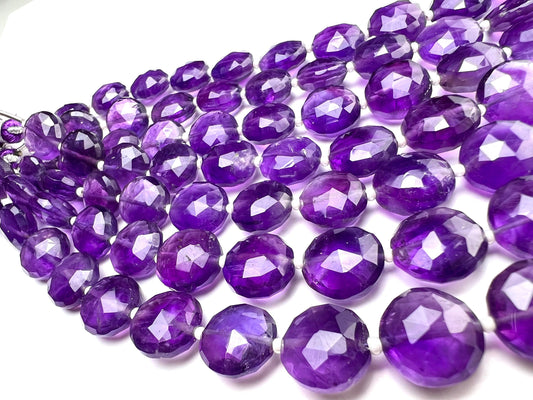 Natural Amethyst Faceted Dime shape 10.5-11.5mm.thickness 5.5-6.5mm AAA quality for Jewelry Making DIY Gemstone Beads . 7” strand 15 pcs