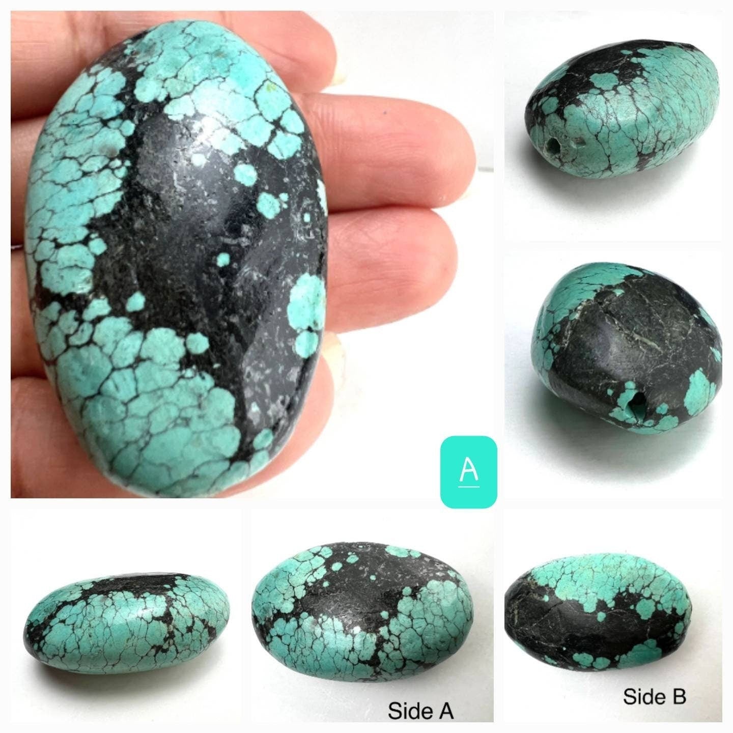 Natural Turquoise Pebble, AAA Tibetan Spiderweb Blue Turquoise, Jewelry Focal, Pendant, Palm Stone, Pocket Stone, Collection, Healing