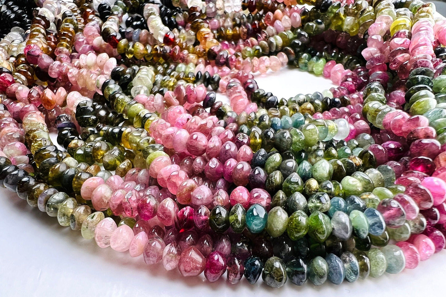 Natural Multi Watermelon Tourmaline 5mm raw freeform smooth Saucer shape beads Jewelry Making, healing Beads 7”, 14” St