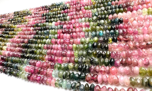 Natural Multi Watermelon Tourmaline 5mm raw freeform smooth Saucer shape beads Jewelry Making, healing Beads 7”, 14” St