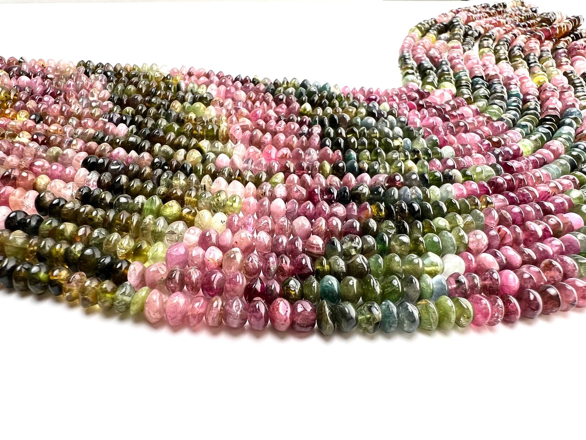 Natural Multi Watermelon Tourmaline 5mm raw freeform smooth Saucer shape beads Jewelry Making, healing Beads 7”, 14” St