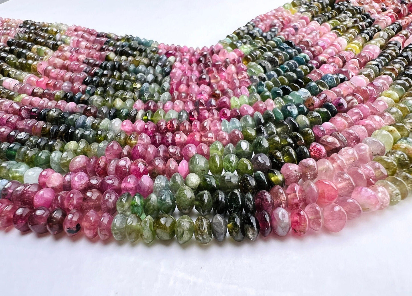 Natural Multi Watermelon Tourmaline 5mm raw freeform smooth Saucer shape beads Jewelry Making, healing Beads 7”, 14” St