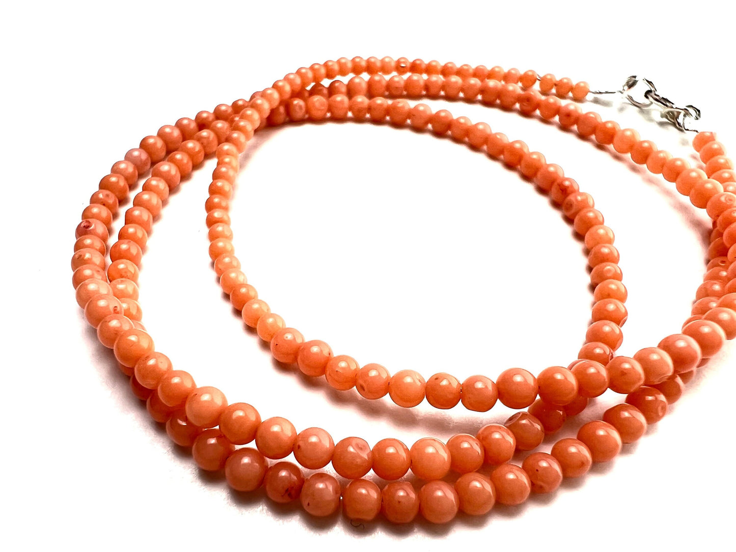 Natural Bamboo pink Coral 3mm salmon pink pitchy color Smooth Round Angel Skin AAA Quality handmade 925 silver necklace Beach, Boho gift