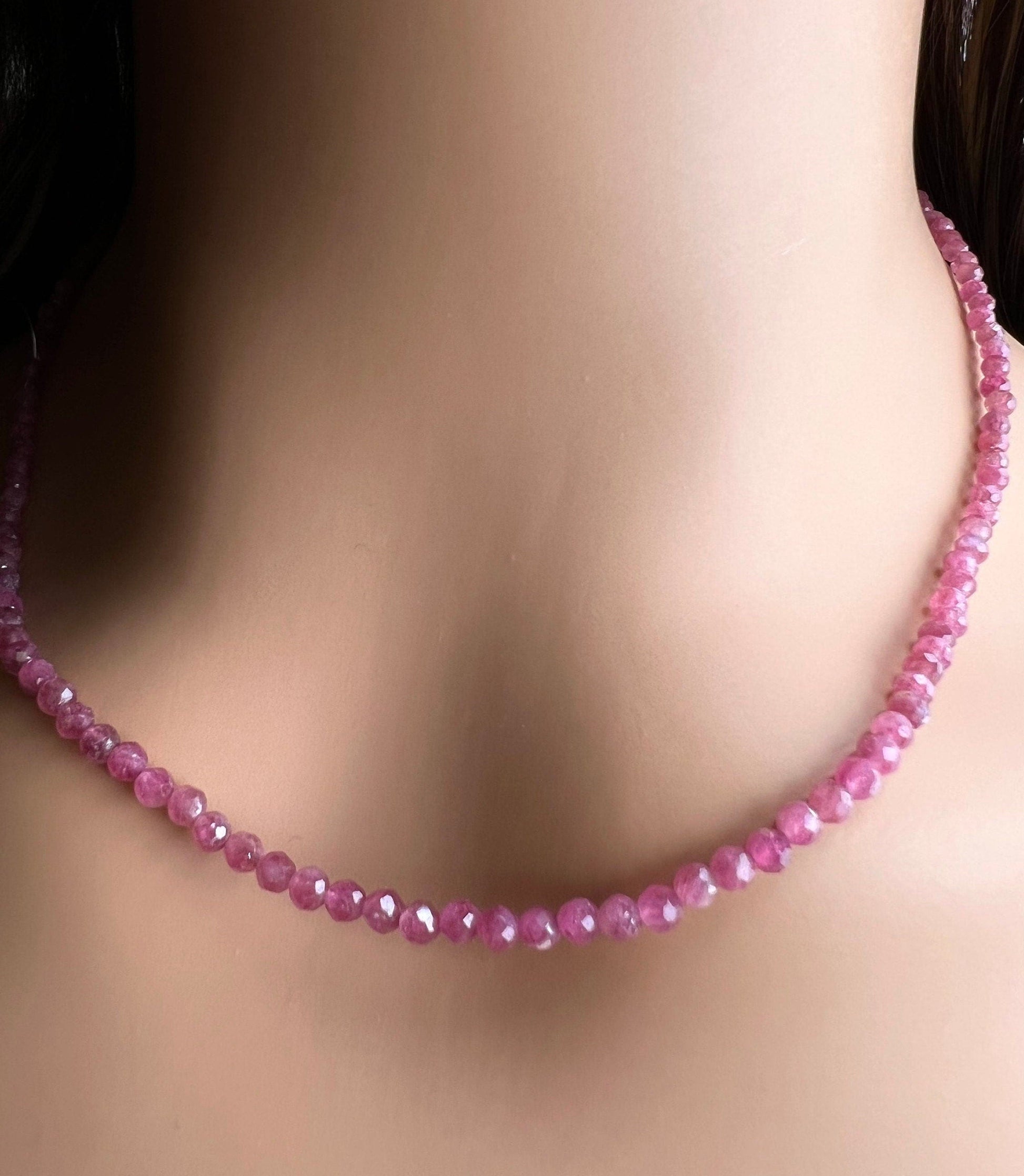 Natural Pink Tourmaline 2.5mm Faceted Round in 925 Sterling Silver Handmade necklace Healing, Energy, Precious Gift