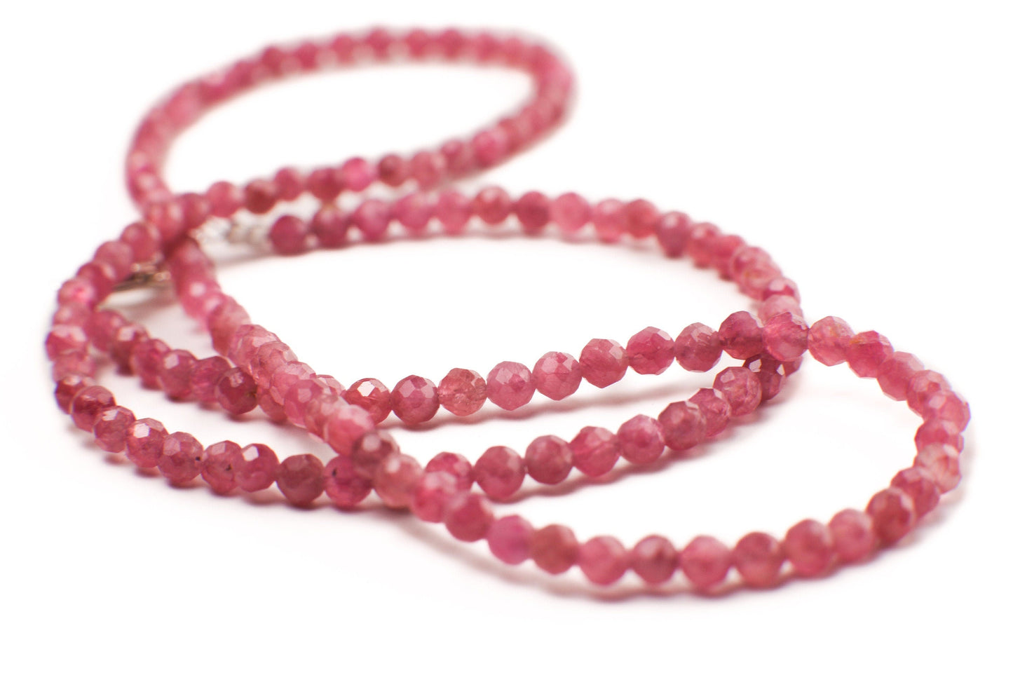 Natural Pink Tourmaline 2.5mm Faceted Round in 925 Sterling Silver Handmade necklace Healing, Energy, Precious Gift