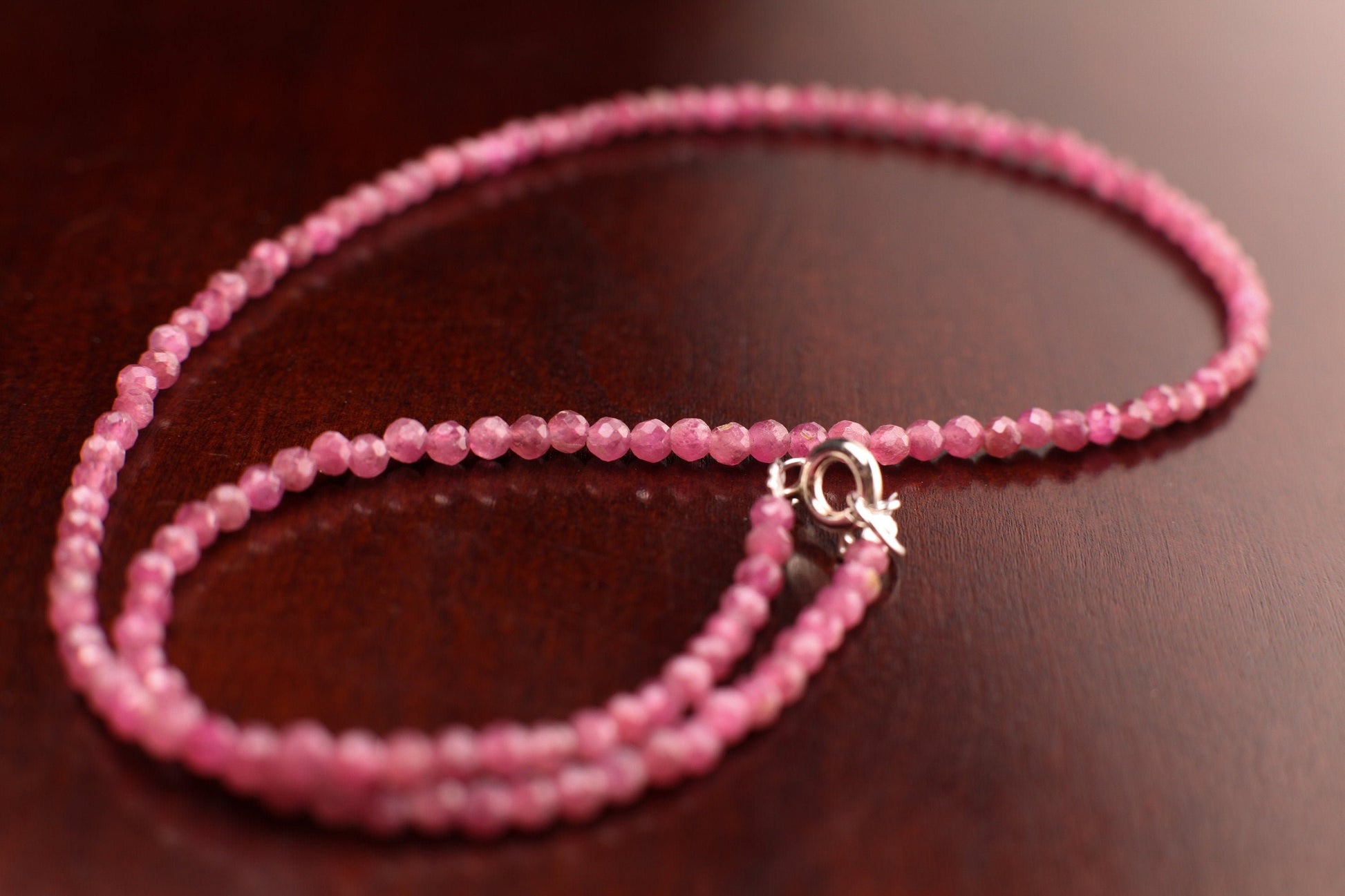 Natural Pink Tourmaline 2.5mm Faceted Round in 925 Sterling Silver Handmade necklace Healing, Energy, Precious Gift