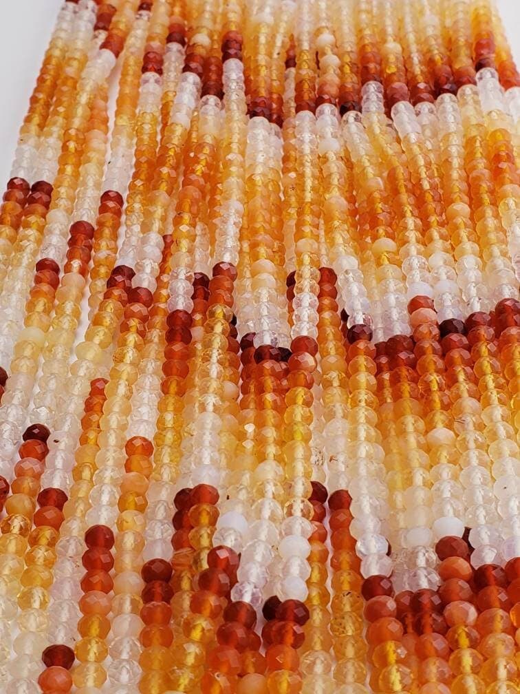 Mexican Fire Opal 3,4mm faceted Shaded Ombre Orange Roundel natural Beads, Jewelry Making AAA quality 6&quot;and 12.5&quot; strand