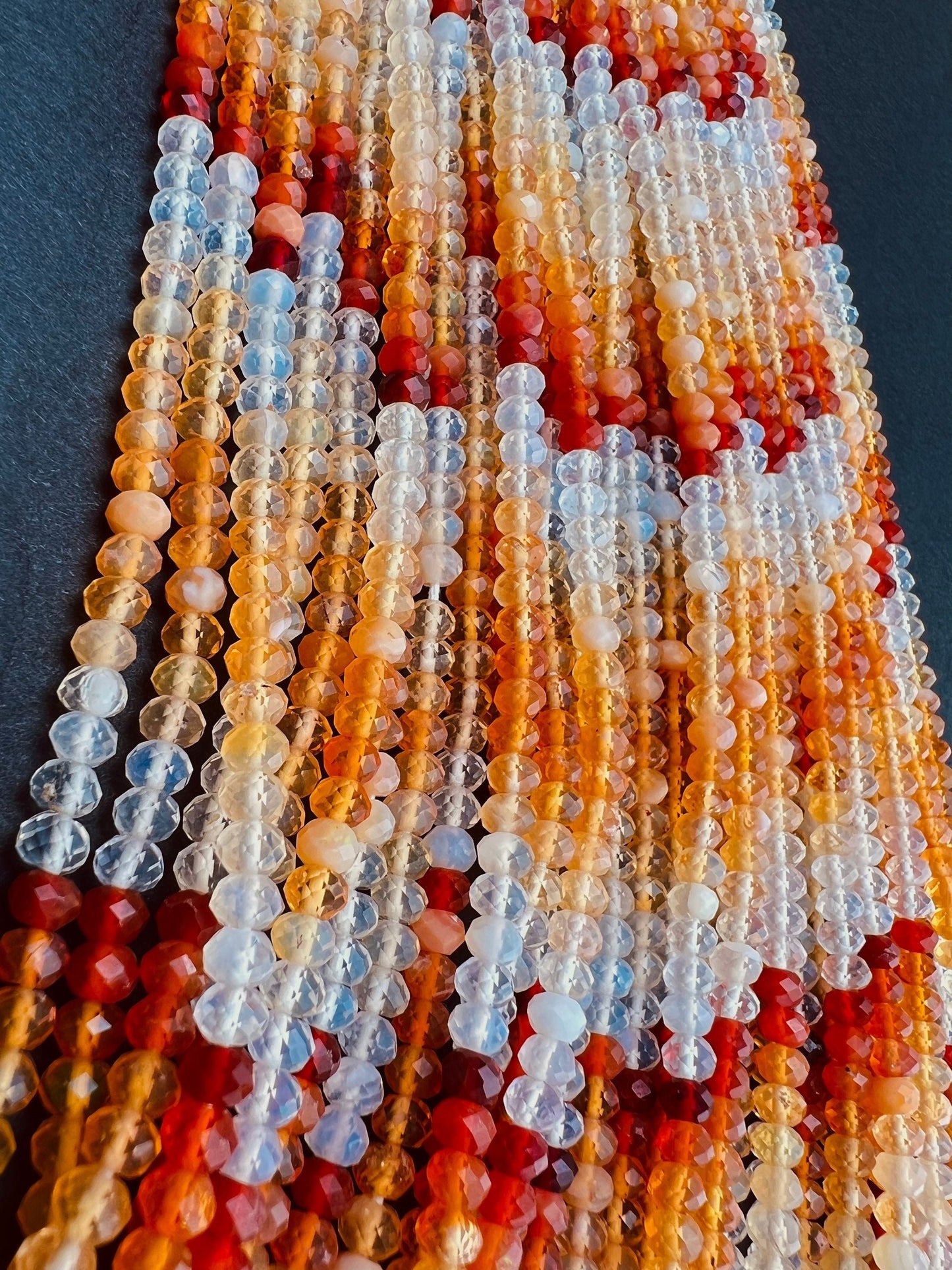 Mexican Fire Opal 3,4mm faceted Shaded Ombre Orange Roundel natural Beads, Jewelry Making AAA quality 6&quot;and 12.5&quot; strand