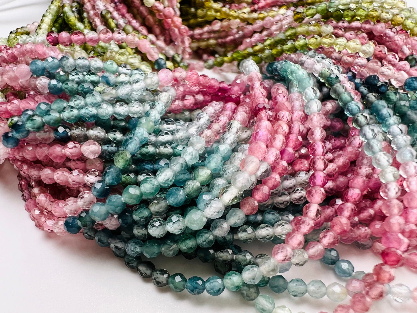 Multi Tourmaline shaded 2mm Faceted Round 12&quot; Strand bead, beautiful pink blue green multi shaded natural watermelon tourmaline bead.