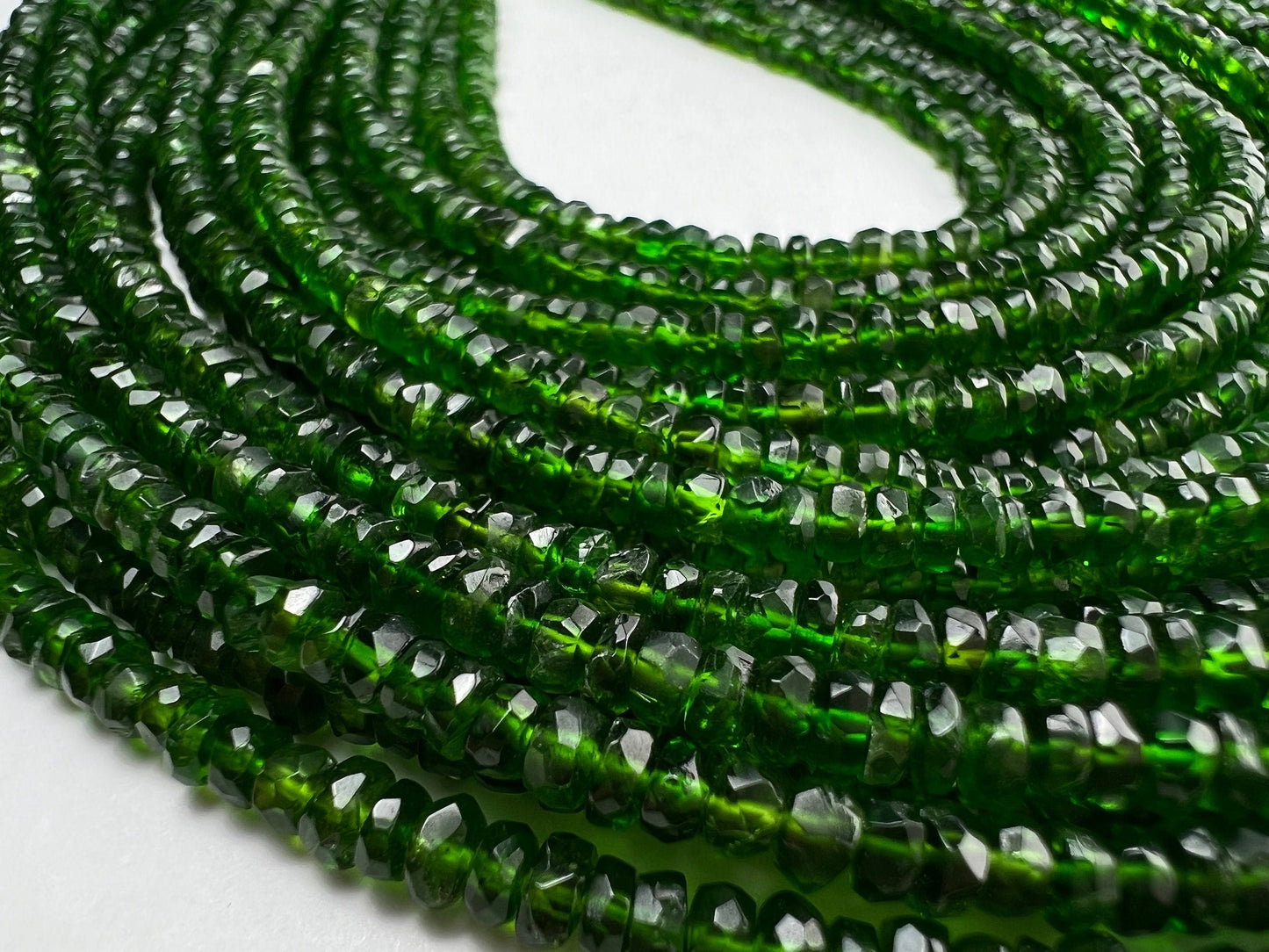 Natural Chrome Diopside 3.5mm Faceted Roundel Beads, AAA High Quality Rare beautiful Green Chrome diopside Beads. 6” ,12” strand