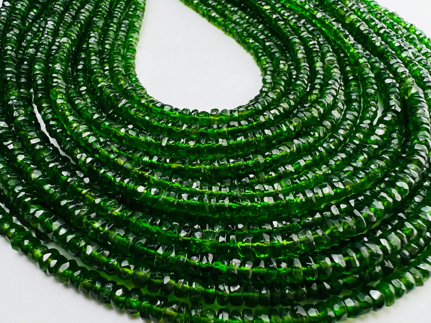 Natural Chrome Diopside 3.5mm Faceted Roundel Beads, AAA High Quality Rare beautiful Green Chrome diopside Beads. 6” ,12” strand