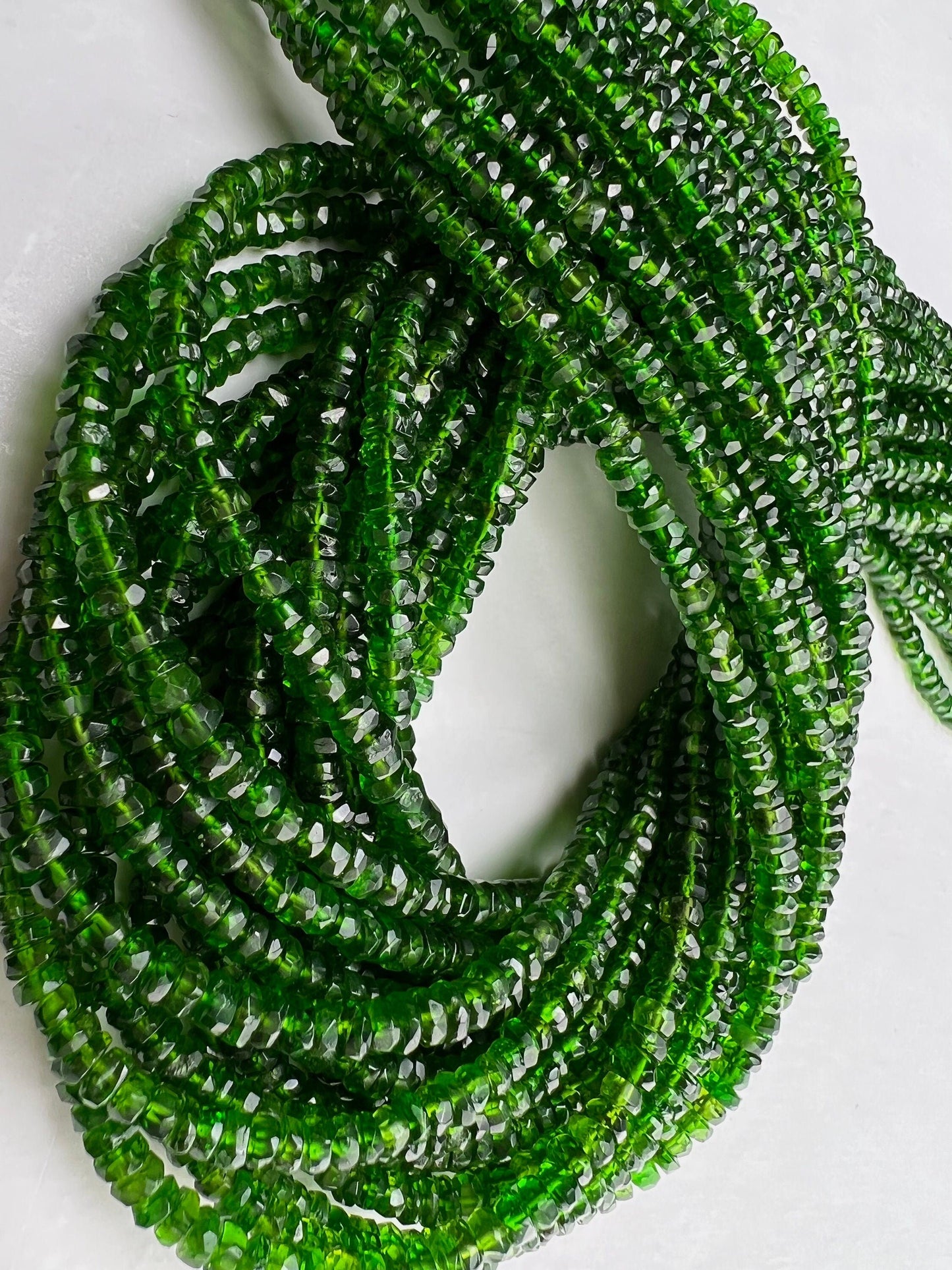 Natural Chrome Diopside 3.5mm Faceted Roundel Beads, AAA High Quality Rare beautiful Green Chrome diopside Beads. 6” ,12” strand