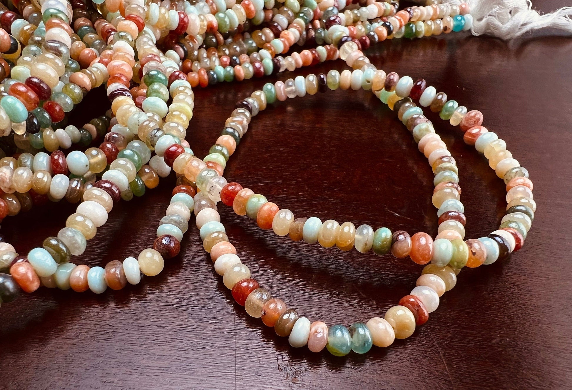 Natural multi mix disco Ethiopian Opal 3-4mm Smooth mystic Roundel Jewelry Making Gemstone Beads 7” , 14” Strand