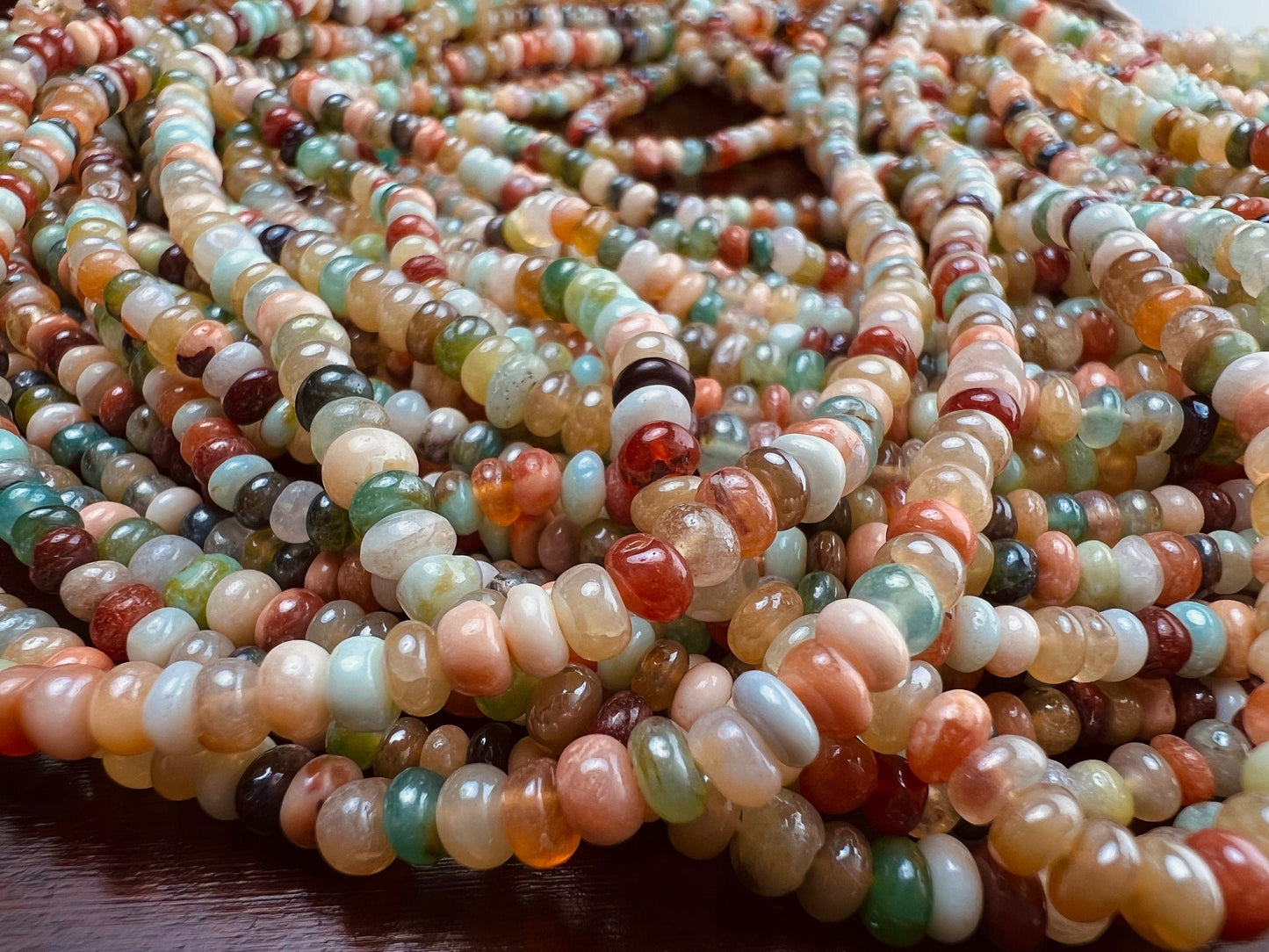 Natural multi mix disco Ethiopian Opal 3-4mm Smooth mystic Roundel Jewelry Making Gemstone Beads 7” , 14” Strand