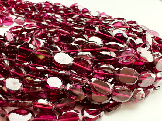 Mozambique Garnet AAA Smooth Flat Oval 4.5-5x6-6.5 Jewelry Making, Rich Merlot Natural Gemstone beads 14” strand . Single or bulk