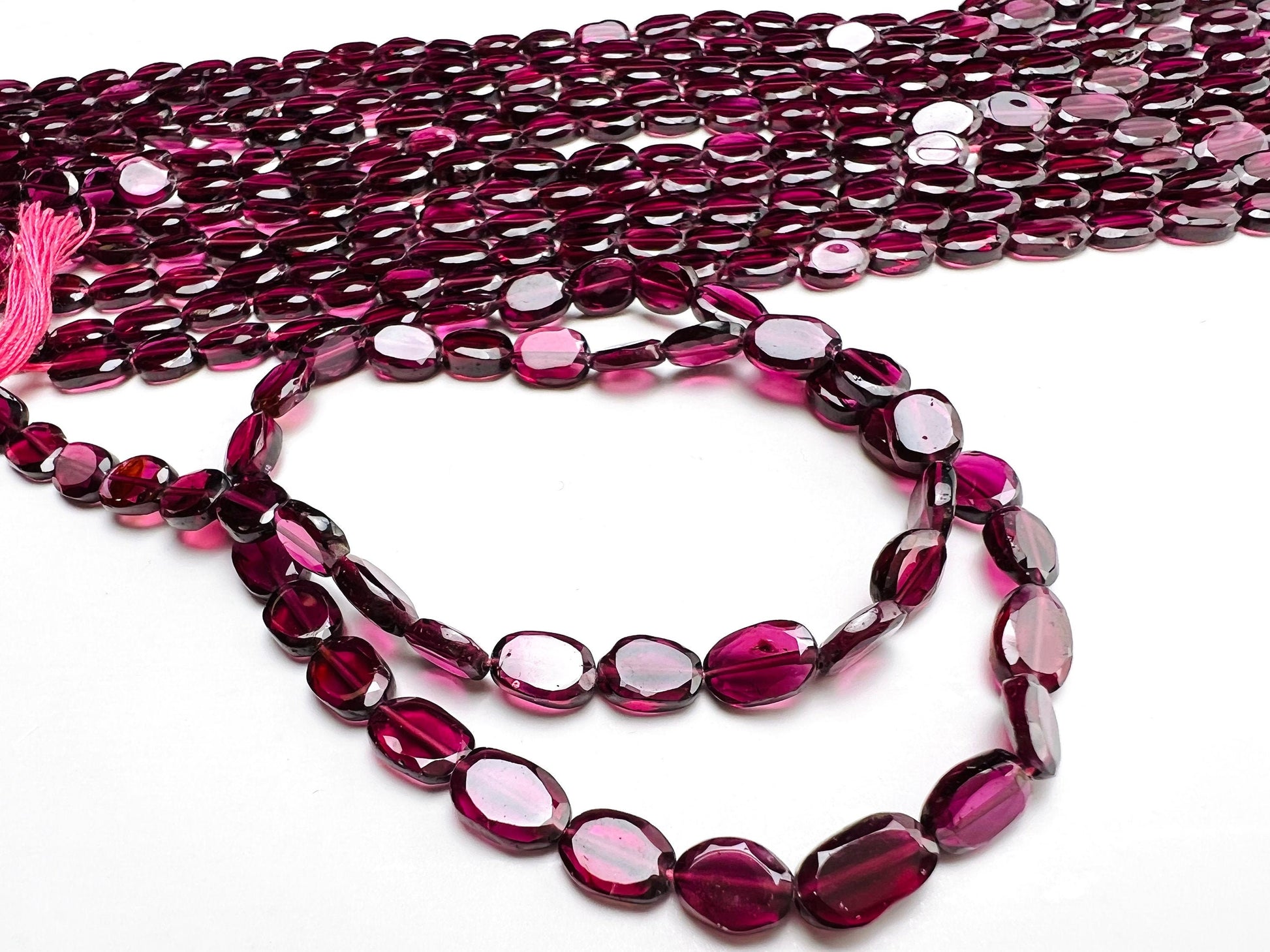 Mozambique Garnet AAA Smooth Flat Oval 4.5-5x6-6.5 Jewelry Making, Rich Merlot Natural Gemstone beads 14” strand . Single or bulk