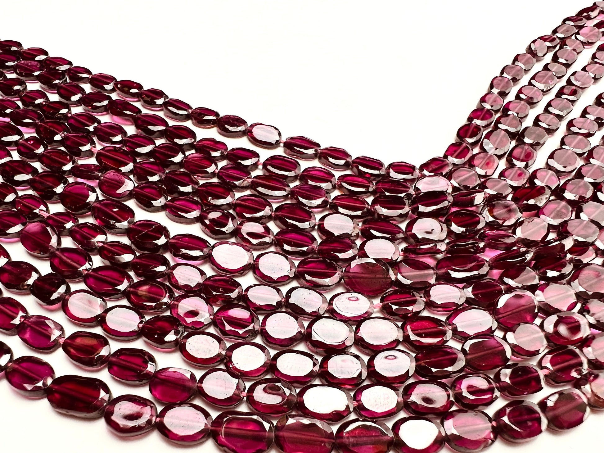 Mozambique Garnet AAA Smooth Flat Oval 4.5-5x6-6.5 Jewelry Making, Rich Merlot Natural Gemstone beads 14” strand . Single or bulk