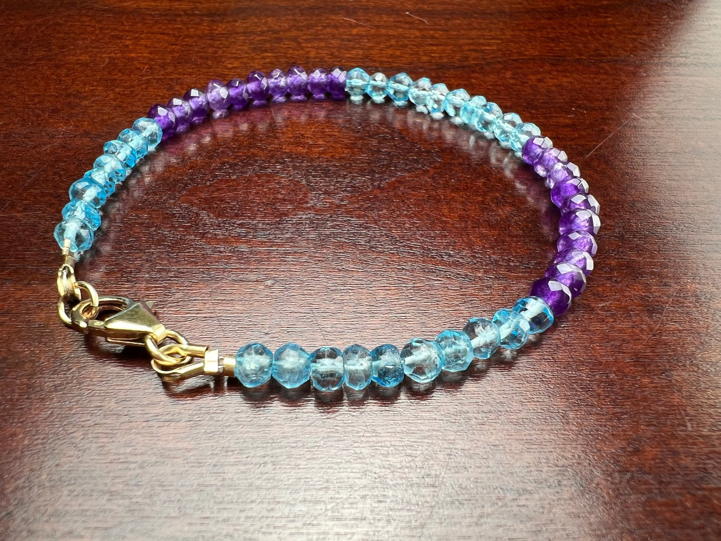 Amethyst, Blue Topaz 4mm Faceted Bracelet in 14k Gold Filled lobster Clasp and Findings, Healing Chakra gift